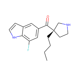 CCCC[C@]1(C(=O)c2cc(F)c3[nH]ccc3c2)CCNC1 ZINC000058581089