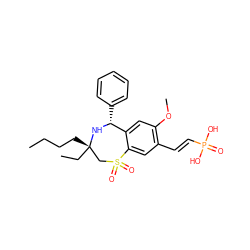 CCCC[C@]1(CC)CS(=O)(=O)c2cc(/C=C/P(=O)(O)O)c(OC)cc2[C@@H](c2ccccc2)N1 ZINC000146029664