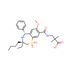 CCCC[C@]1(CC)CS(=O)(=O)c2cc(C(=O)NCC(C)(C)C(=O)O)c(OC)cc2[C@@H](c2ccccc2)N1 ZINC000096270865