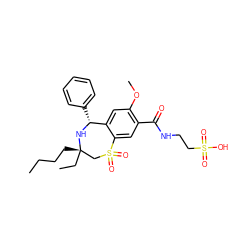 CCCC[C@]1(CC)CS(=O)(=O)c2cc(C(=O)NCCS(=O)(=O)O)c(OC)cc2[C@@H](c2ccccc2)N1 ZINC000072317902