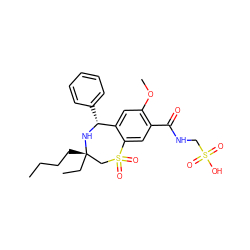 CCCC[C@]1(CC)CS(=O)(=O)c2cc(C(=O)NCS(=O)(=O)O)c(OC)cc2[C@@H](c2ccccc2)N1 ZINC000096270868