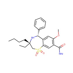 CCCC[C@]1(CC)CS(=O)(=O)c2cc(C(N)=O)c(OC)cc2[C@@H](c2ccccc2)N1 ZINC000139665995