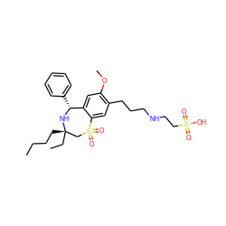 CCCC[C@]1(CC)CS(=O)(=O)c2cc(CCCNCCS(=O)(=O)O)c(OC)cc2[C@@H](c2ccccc2)N1 ZINC000146136600