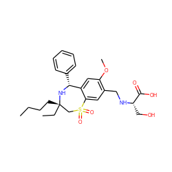 CCCC[C@]1(CC)CS(=O)(=O)c2cc(CN[C@@H](CO)C(=O)O)c(OC)cc2[C@@H](c2ccccc2)N1 ZINC000096270855