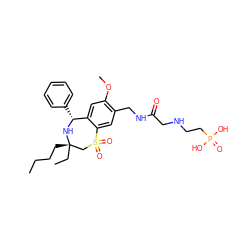 CCCC[C@]1(CC)CS(=O)(=O)c2cc(CNC(=O)CNCCP(=O)(O)O)c(OC)cc2[C@@H](c2ccccc2)N1 ZINC000145917835