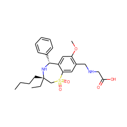 CCCC[C@]1(CC)CS(=O)(=O)c2cc(CNCC(=O)O)c(OC)cc2[C@@H](c2ccccc2)N1 ZINC000072317907