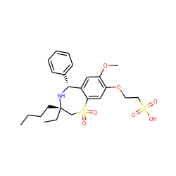 CCCC[C@]1(CC)CS(=O)(=O)c2cc(OCCS(=O)(=O)O)c(OC)cc2[C@@H](c2ccccc2)N1 ZINC000096270871