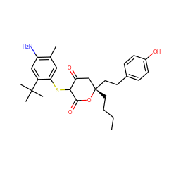 CCCC[C@]1(CCc2ccc(O)cc2)CC(=O)C(Sc2cc(C)c(N)cc2C(C)(C)C)C(=O)O1 ZINC000038146791