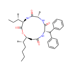 CCCC[C@H](C)[C@@H]1CC(=O)N[C@@H](C(c2ccccc2)c2ccccc2)C(=O)N[C@@H](C)C(=O)N[C@H]([C@@H](C)CC)C(=O)O1 ZINC000042834429