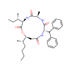 CCCC[C@H](C)[C@@H]1CC(=O)N[C@@H](C(c2ccccc2)c2ccccc2)C(=O)N[C@H](C)C(=O)N[C@H]([C@@H](C)CC)C(=O)O1 ZINC000044351264