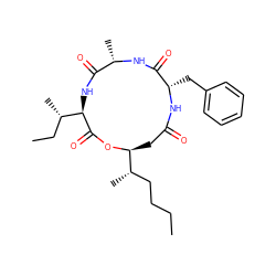 CCCC[C@H](C)[C@@H]1CC(=O)N[C@@H](Cc2ccccc2)C(=O)N[C@@H](C)C(=O)N[C@H]([C@@H](C)CC)C(=O)O1 ZINC000044146312