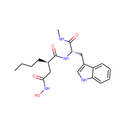 CCCC[C@H](CC(=O)NO)C(=O)N[C@@H](Cc1c[nH]c2ccccc12)C(=O)NC ZINC000013776861