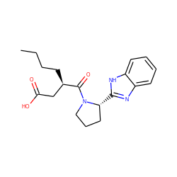 CCCC[C@H](CC(=O)O)C(=O)N1CCC[C@H]1c1nc2ccccc2[nH]1 ZINC000040829392