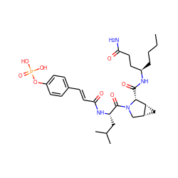 CCCC[C@H](CCC(N)=O)NC(=O)[C@@H]1[C@@H]2C[C@@H]2CN1C(=O)[C@H](CC(C)C)NC(=O)/C=C/c1ccc(OP(=O)(O)O)cc1 ZINC000049723023