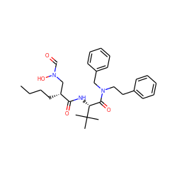 CCCC[C@H](CN(O)C=O)C(=O)N[C@H](C(=O)N(CCc1ccccc1)Cc1ccccc1)C(C)(C)C ZINC000013537152