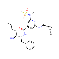 CCCC[C@H](N)[C@H](Cc1ccccc1)NC(=O)c1cc(N(C)C[C@H]2C[C@@H]2C)nc(N(C)S(C)(=O)=O)c1 ZINC000014961862