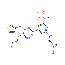 CCCC[C@H](N)[C@H](Cc1ccsc1)NC(=O)c1cc(NC[C@H]2C[C@@H]2C)nc(N(C)S(C)(=O)=O)c1 ZINC000014961854