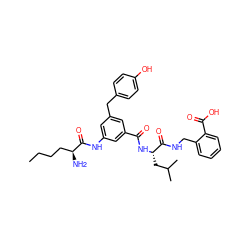 CCCC[C@H](N)C(=O)Nc1cc(Cc2ccc(O)cc2)cc(C(=O)N[C@@H](CC(C)C)C(=O)NCc2ccccc2C(=O)O)c1 ZINC000044405753