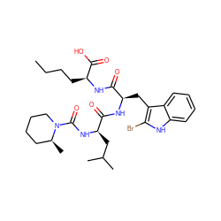 CCCC[C@H](NC(=O)[C@@H](Cc1c(Br)[nH]c2ccccc12)NC(=O)[C@@H](CC(C)C)NC(=O)N1CCCC[C@@H]1C)C(=O)O ZINC000026396070