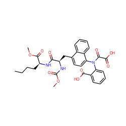 CCCC[C@H](NC(=O)[C@@H](Cc1ccc(N(C(=O)C(=O)O)c2ccccc2C(=O)O)c2ccccc12)NC(=O)OC)C(=O)OC ZINC000042963878