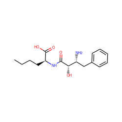 CCCC[C@H](NC(=O)[C@@H](O)[C@H](N)Cc1ccccc1)C(=O)O ZINC000066114450