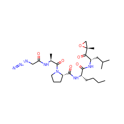 CCCC[C@H](NC(=O)[C@@H]1CCCN1C(=O)[C@H](C)NC(=O)CN=[N+]=[N-])C(=O)N[C@@H](CC(C)C)C(=O)[C@@]1(C)CO1 ZINC000141142047