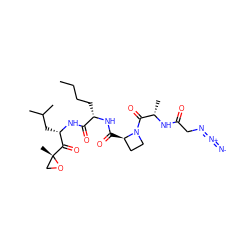 CCCC[C@H](NC(=O)[C@@H]1CCN1C(=O)[C@H](C)NC(=O)CN=[N+]=[N-])C(=O)N[C@@H](CC(C)C)C(=O)[C@@]1(C)CO1 ZINC000299825670