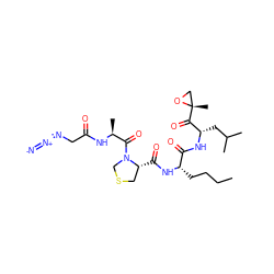 CCCC[C@H](NC(=O)[C@@H]1CSCN1C(=O)[C@H](C)NC(=O)CN=[N+]=[N-])C(=O)N[C@@H](CC(C)C)C(=O)[C@@]1(C)CO1 ZINC000299825497