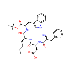 CCCC[C@H](NC(=O)[C@H](CC(=O)O)NC(=O)[C@@H](N)Cc1ccccc1)C(=O)N[C@H](Cc1c[nH]c2ccccc12)C(=O)OC(C)(C)C ZINC000299818129