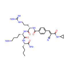 CCCC[C@H](NC(=O)[C@H](CCCCN)NC(=O)[C@H](CCCNC(=N)N)NC(=O)c1ccc(/C=C(\C#N)C(=O)NC2CC2)cc1)C(N)=O ZINC000096938495