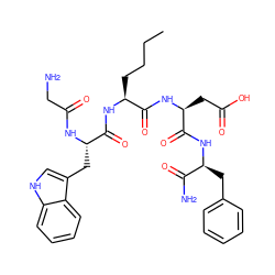 CCCC[C@H](NC(=O)[C@H](Cc1c[nH]c2ccccc12)NC(=O)CN)C(=O)N[C@@H](CC(=O)O)C(=O)N[C@@H](Cc1ccccc1)C(N)=O ZINC000026150903