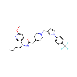 CCCC[C@H](NC(=O)CC1CCN(Cc2ccn(-c3ccc(C(F)(F)F)cc3)c2)CC1)c1ccc(OC)nc1 ZINC000043017325