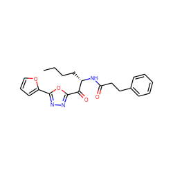 CCCC[C@H](NC(=O)CCc1ccccc1)C(=O)c1nnc(-c2ccco2)o1 ZINC000029125091