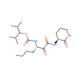 CCCC[C@H](NC(=O)OC(C(C)C)C(C)C)C(=O)C(=O)N[C@H]1CCCNC1=O ZINC000026573879