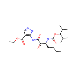 CCCC[C@H](NC(=O)OC(C(C)C)C(C)C)C(=O)C(=O)Nc1[nH]ncc1C(=O)OCC ZINC000013559136