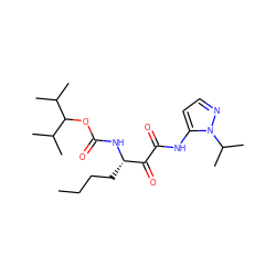 CCCC[C@H](NC(=O)OC(C(C)C)C(C)C)C(=O)C(=O)Nc1ccnn1C(C)C ZINC000013559120