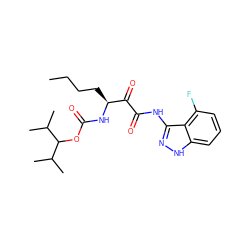 CCCC[C@H](NC(=O)OC(C(C)C)C(C)C)C(=O)C(=O)Nc1n[nH]c2cccc(F)c12 ZINC000013559134