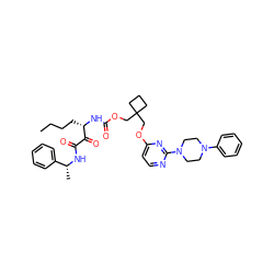 CCCC[C@H](NC(=O)OCC1(COc2ccnc(N3CCN(c4ccccc4)CC3)n2)CCC1)C(=O)C(=O)N[C@H](C)c1ccccc1 ZINC000028389026