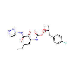 CCCC[C@H](NC(=O)OCC1(Cc2ccc(F)cc2)CCC1)C(=O)C(=O)Nc1ccn[nH]1 ZINC000003817099