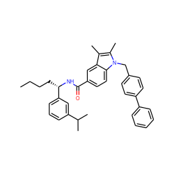 CCCC[C@H](NC(=O)c1ccc2c(c1)c(C)c(C)n2Cc1ccc(-c2ccccc2)cc1)c1cccc(C(C)C)c1 ZINC000207188599