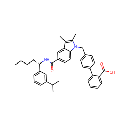 CCCC[C@H](NC(=O)c1ccc2c(c1)c(C)c(C)n2Cc1ccc(-c2ccccc2C(=O)O)cc1)c1cccc(C(C)C)c1 ZINC000199335905