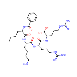 CCCC[C@H](NC(=O)c1ccccc1)C(=O)N[C@@H](CCCCN)C(=O)N[C@@H](CCCNC(=N)N)C(=O)N[C@@H](CCCNC(=N)N)C(=O)O ZINC000028564923