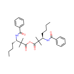 CCCC[C@H](NC(=O)c1ccccc1)C(C)(C)C(=O)OC(=O)C(C)(C)[C@@H](CCCC)NC(=O)c1ccccc1 ZINC000036176354