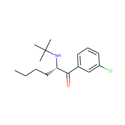 CCCC[C@H](NC(C)(C)C)C(=O)c1cccc(Cl)c1 ZINC000045290483