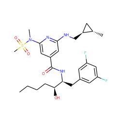 CCCC[C@H](O)[C@H](Cc1cc(F)cc(F)c1)NC(=O)c1cc(NC[C@H]2C[C@@H]2C)nc(N(C)S(C)(=O)=O)c1 ZINC000014961833