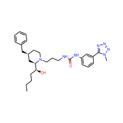 CCCC[C@H](O)[C@H]1C[C@@H](Cc2ccccc2)CCN1CCCNC(=O)Nc1cccc(-c2nnnn2C)c1 ZINC000013443687