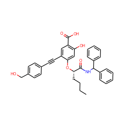 CCCC[C@H](Oc1cc(O)c(C(=O)O)cc1C#Cc1ccc(CO)cc1)C(=O)NC(c1ccccc1)c1ccccc1 ZINC000299852737