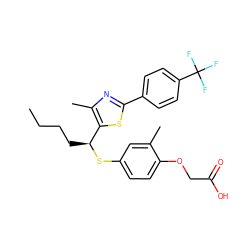 CCCC[C@H](Sc1ccc(OCC(=O)O)c(C)c1)c1sc(-c2ccc(C(F)(F)F)cc2)nc1C ZINC000084726587