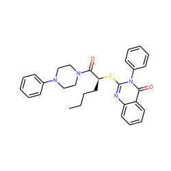 CCCC[C@H](Sc1nc2ccccc2c(=O)n1-c1ccccc1)C(=O)N1CCN(c2ccccc2)CC1 ZINC000040393917