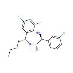 CCCC[C@H](c1cc(F)cc(F)c1)N1CC[C@H]1[C@@H](N)c1cccc(Cl)c1 ZINC000022941668